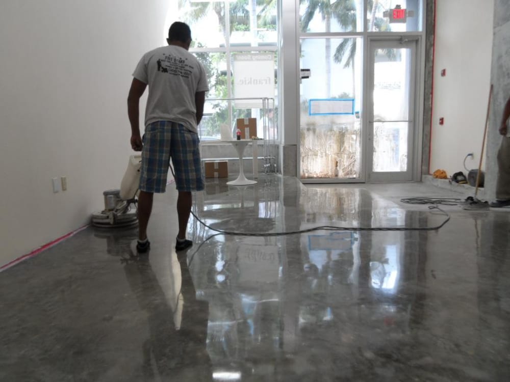 Concrete Floor Polishing With High Gloss Shiny Finish After