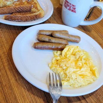 Denny's - Nice lightly powdered French toast no butter fluffy soft scrambled eggs hot sausage links hot coffee Food quality very good at this one - Breakfast & Brunch Near Me - Oak Creek, Wisconsin
