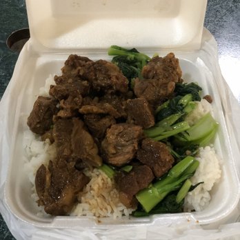 Lagoon Chinese Restaurant - Take out: beef brisket with choy sum on rice - Chinese Near Me - Honolulu, Hawaii