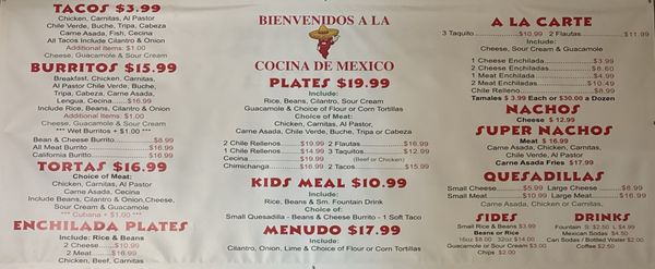 Menu photo 1 Cocina De Mexico Big Bear City, CA Menu photo 1 Cocina De Mexico Big Bear City, CA
