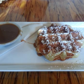 Medina Cafe - Belgian waffle with salted caramel sauce mmmmmm - Breakfast & Brunch Near Me - Vancouver, British Columbia