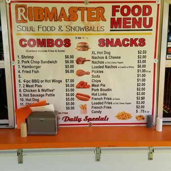 Rib Master - the menu for the food truck - Soul Food Near Me - Breaux Bridge, Louisiana Rib Master - the menu for the food truck - Soul Food Near Me - Breaux Bridge, Louisiana