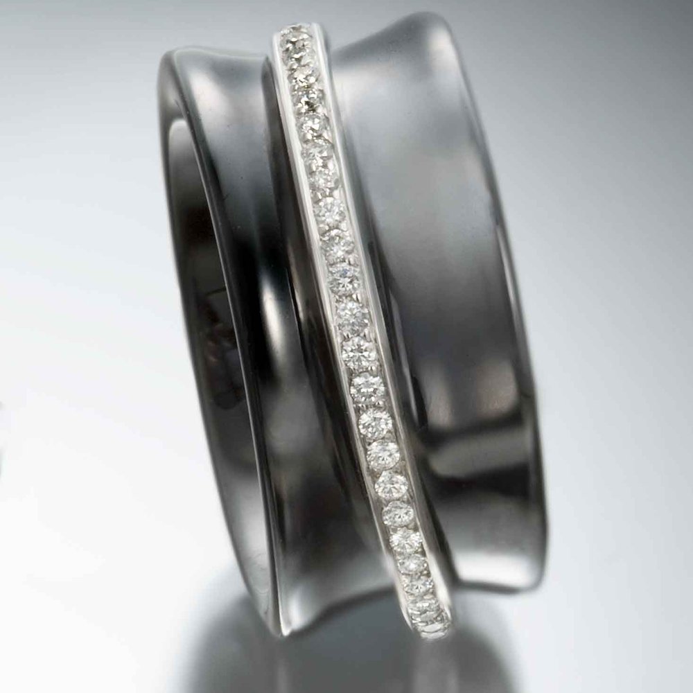 ZFolio Gallery Solvang - Black gem ceramic concave band with free spinning diamond pave ring - Art Galleries Near Me - Solvang, California ZFolio Gallery Solvang - Black gem ceramic concave band with free spinning diamond pave ring - Art Galleries Near Me - Solvang, California