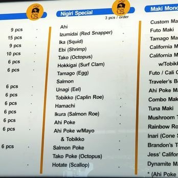 Waipuna Sushi - Menu posted on the wall (7/2023). - Japanese Near Me - Honolulu, Hawaii