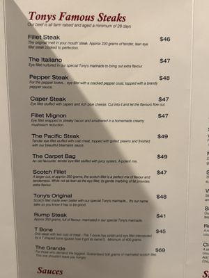 Menu photo 5 Tony's Steak and Seafood Auckland, AUK