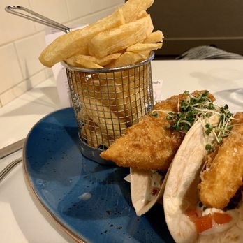 Fish City - Fish taco with chips. Was just ok - Fish & Chips Near Me - Belfast, BFS Fish City - Fish taco with chips. Was just ok - Fish & Chips Near Me - Belfast, BFS