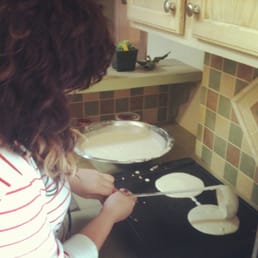 Making Sourdough Pancakes from provided batter on a provided griddle. Ask the story of the sourdough starter!! Its an oldie!