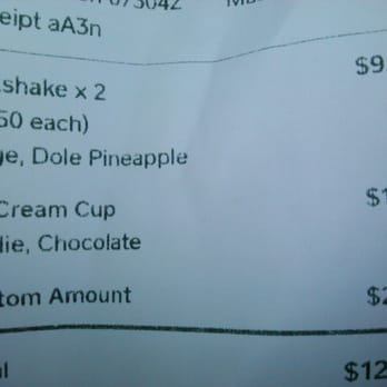 Charlotte's Ice Cream - Our bill prior to going up and getting a pint of the pineapple ice cream for an additional $3.50 - Ice Cream & Frozen Yogurt Near Me - Willoughby, Ohio