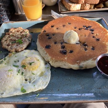 First Watch - The trifecta hit the spot - this variation included a chicken sausage patty and a delicious blueberry pancake. - Breakfast & Brunch Near Me - Phoenix, Arizona