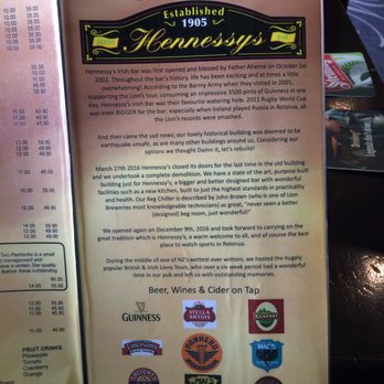 Hennessy's Irish Bar - Menu - Sports Bars Near Me - Rotorua, BOP Hennessy's Irish Bar - Menu - Sports Bars Near Me - Rotorua, BOP