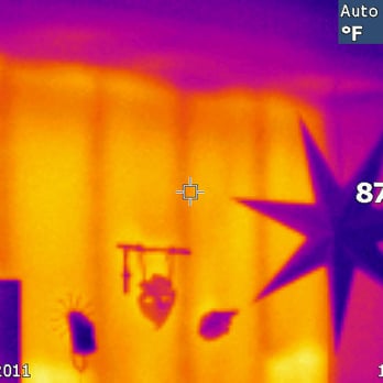 Hometime Windows & Doors - infrared photo by Brad before energy upgrade, showing parts of interior BR wall 98 degrees inside in December !! - Windows Installation Near Me - Murrieta, California