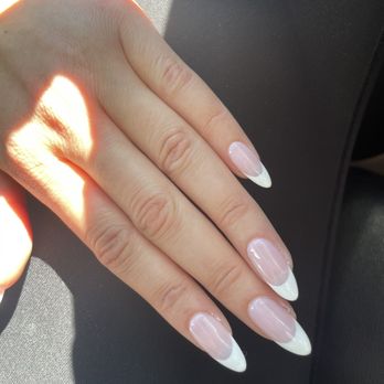 Bonjour Nails - GelX with French tips (hand painted) - Nail Salons Near Me - Los Angeles, California