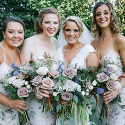 Folklore Flowers - Bride and her bridesmaids with local bouquets at Garden Gables Door County. RMT Photography