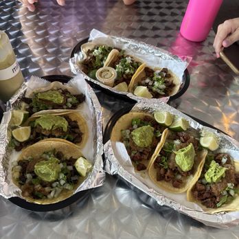 Los Tacos - Left to right: Ribeye, Pastor, Asada - Mexican Near Me - Sugar Land, Texas