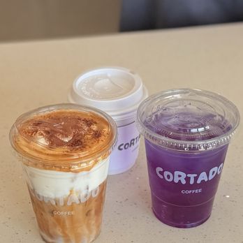 Cortado Coffee - Einspanner + Purple Papayaberry (I don't like this one tbh) - Coffee & Tea Near Me - Garden Grove, California