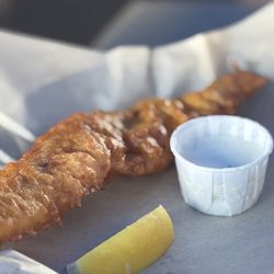Harbor Fish Cafe - 1-piece extra-crispy FISH with lemon and tartar sauce -- substitute clam chowder for chips