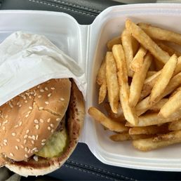 1/4 Lbs Cheeseburger with pickles, onions and a small order of fries