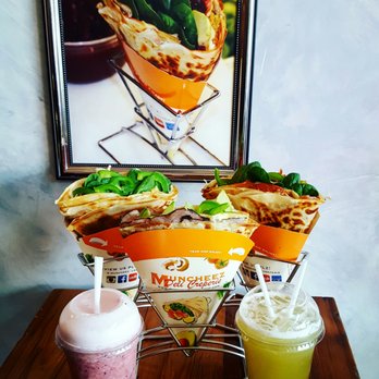 Muncheez - Devoured in seconds.  Left drink: sugarcane drink blended with strawberries, blueberries and banana.  Right drink: original sugarcane - Creperies Near Me - North York, Ontario