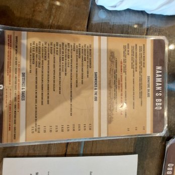 Naaman's BBQ - Menu side 2. They also have an extensive bar menu. - Barbeque Near Me - Texarkana, Texas Naaman's BBQ - Menu side 2. They also have an extensive bar menu. - Barbeque Near Me - Texarkana, Texas