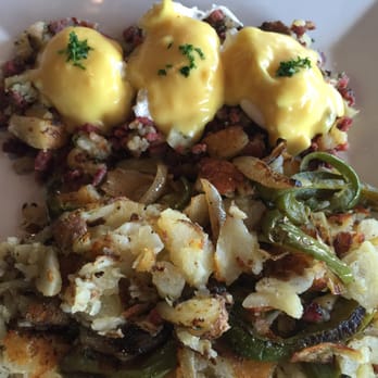 The Scratch Room - The eggs Benedict on corn-beef Hash, with country potatoes. - Breakfast & Brunch Near Me - Anaheim, California