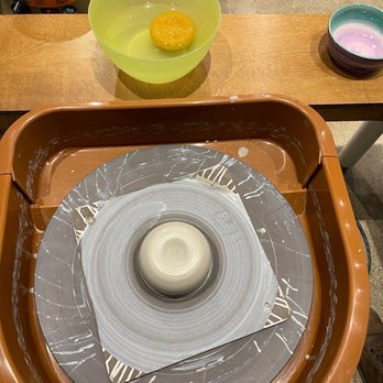 Speckles+Splatter · Art · Pottery · Creativity - Clay already centered and prepped on our individual pottery wheels for our pottery class! - Art Classes Near Me - Dearborn, Michigan