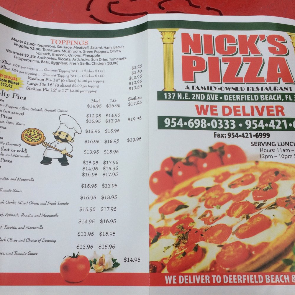 Nick's Pizza - Back Menu - Pizza Near Me - Deerfield Beach, Florida Nick's Pizza - Back Menu - Pizza Near Me - Deerfield Beach, Florida