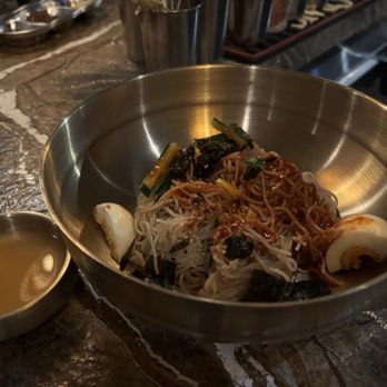 Somaek - Cold noodles with Gochujang and egg - Korean Near Me - Boston, Massachusetts