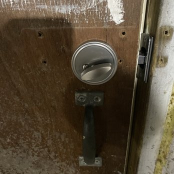 Mr Locksmith - Fresh installation of a deadbolt and a pull handle on a very old basement door - Keys & Locksmiths Near Me Mr Locksmith - Fresh installation of a deadbolt and a pull handle on a very old basement door - Keys & Locksmiths Near Me