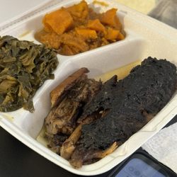 Lena’s and Ant'Bumpy's Eatery Soulfood - Jerk Turkey Wings mild, collards and Sweet potatoes