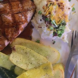 Salmon, fresh vegetables and mashed potatoes. Yum!