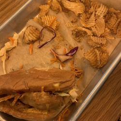 Appalachian Mountain Brewery - Friend Oyster Mushroom sandwich. House made chips. All super delicious!