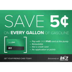 24/7 Travel Store - Give Fuel Card as a Gift for the Holidays! The SAVE 5 fuel card Saves 5 cents a gallon on every purchase. Good at all 10 locations.