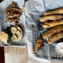 P.B.C. Burger and fried pickles
