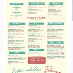 Boozy Tacos and Tap - Menu