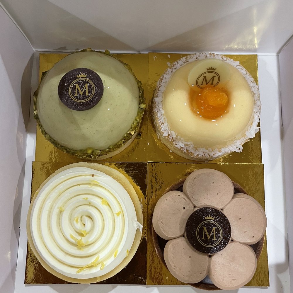 Marvel Cake - Pistachio Mousse Tart, Passion Fruit Mousse Tart, Lemon Tart & Chocolate Mousse Tart - Bakeries Near Me - Campbell, California