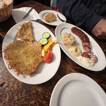 Hospoda Na Louži - Potato pancake and brat were amazing!! - Pubs Near Me - Cesky Krumlov, JC