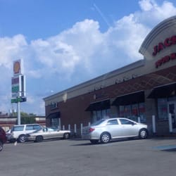 Shell - The sign outside and what appears to be a very large mini mart named "jacks" right here.
