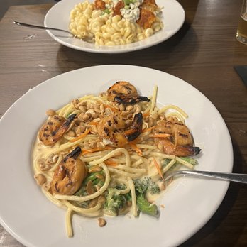 Talus Spirits & Sustenance - Shrimp and cashew pasta and Buffalo chicken Gouda Mac - New American Near Me - Papillion, Nebraska Talus Spirits & Sustenance - Shrimp and cashew pasta and Buffalo chicken Gouda Mac - New American Near Me - Papillion, Nebraska