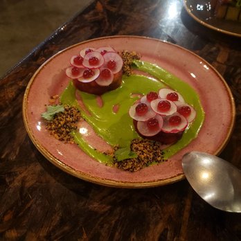 XO Restaurant - veg as of 03/18/21 - beet lotus. quinoa was nice and crunchy to add to the subtle sweetness of the rest of the dish. - Asian Fusion Near Me - Honolulu, Hawaii