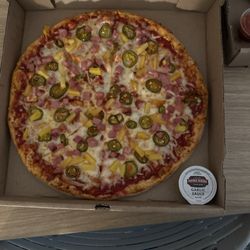 Damons All American Pizza Pie - Hawaiian with jalapeños added.