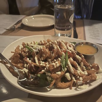 Wisteria - Fried Calamari / Gould's Squid with wasabi dribble and apricot glaze- yum! - New American Near Me - Atlanta, Georgia Wisteria - Fried Calamari / Gould's Squid with wasabi dribble and apricot glaze- yum! - New American Near Me - Atlanta, Georgia