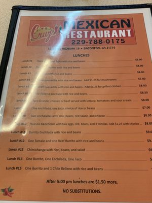 Menu photo 2 Cruz Mexican Restaurant Baconton, GA
