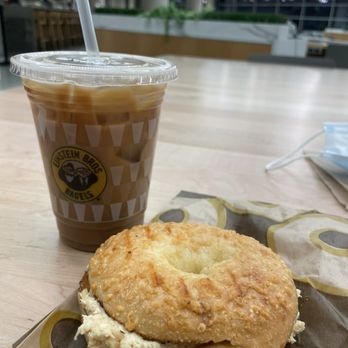Einstein Bros. Bagels - Asiago bagel with honey almond schmear - Bagels Near Me - Chicago, Illinois Einstein Bros. Bagels - Asiago bagel with honey almond schmear - Bagels Near Me - Chicago, Illinois