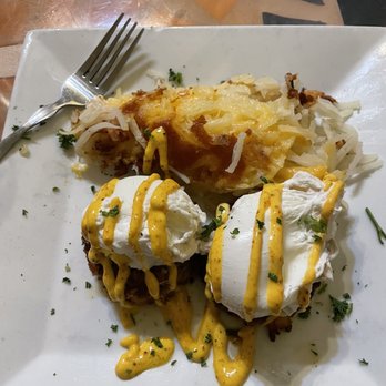 Batter & Berries - Salmon Croquettes with Cheddar Hash Browns - Breakfast & Brunch Near Me - Chicago, Illinois Batter & Berries - Salmon Croquettes with Cheddar Hash Browns - Breakfast & Brunch Near Me - Chicago, Illinois