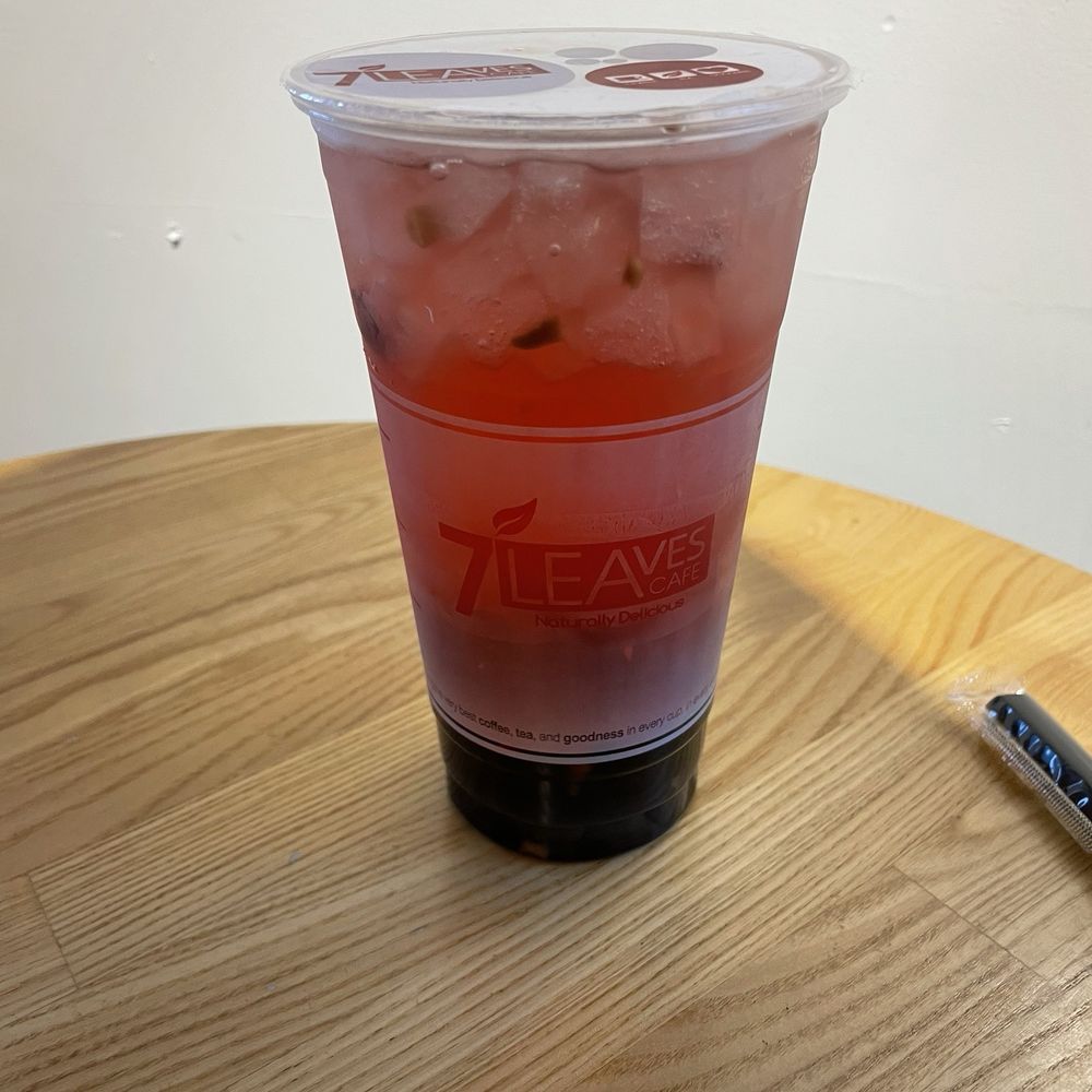 7 Leaves Cafe - Strawberry Hibiscus with boba - mushy apples/not sweet boba - Coffee & Tea Near Me - Irvine, California 7 Leaves Cafe - Strawberry Hibiscus with boba - mushy apples/not sweet boba - Coffee & Tea Near Me - Irvine, California
