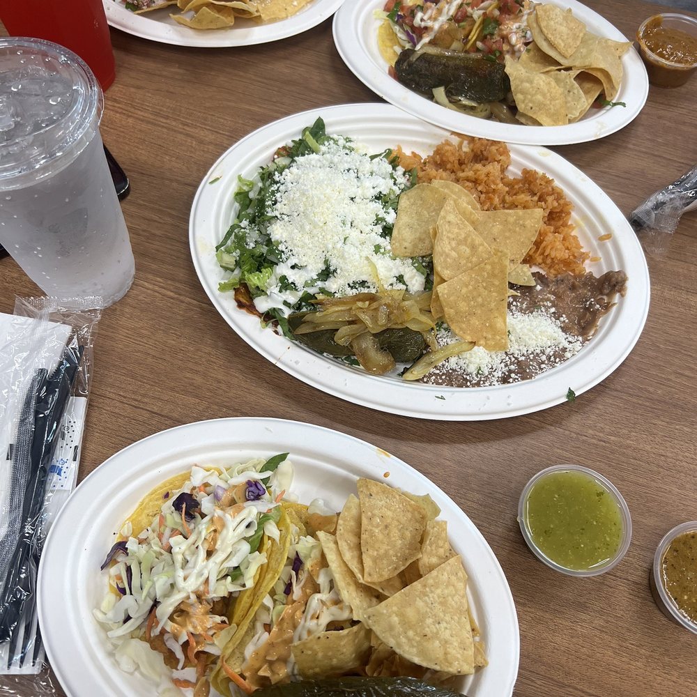 Fish tacos, enchilada plate and 1 potato taco Fish tacos, enchilada plate and 1 potato taco