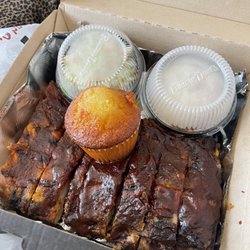 Famous Dave’s Bar-B-Que - Victorville - Half rack of ribs, Corn Bread Muffin, mashed potatoes, coleslaw