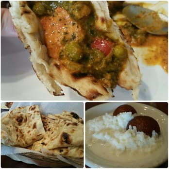 Kiran Palace - My rendition of an Indian naan taco. Dessert pic on lower right of Rice pudding and Gulab jamun (milk balls) - Indian Near Me - Hicksville, New York Kiran Palace - My rendition of an Indian naan taco. Dessert pic on lower right of Rice pudding and Gulab jamun (milk balls) - Indian Near Me - Hicksville, New York