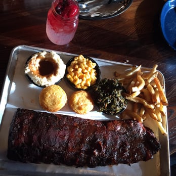 Dinosaur Bar-B-Que - 1/2 Rack, Mac & Cheese, Fries, and Mashed potatoes. Moonshine with berries. - Barbeque Near Me - Brooklyn, New York Dinosaur Bar-B-Que - 1/2 Rack, Mac & Cheese, Fries, and Mashed potatoes. Moonshine with berries. - Barbeque Near Me - Brooklyn, New York