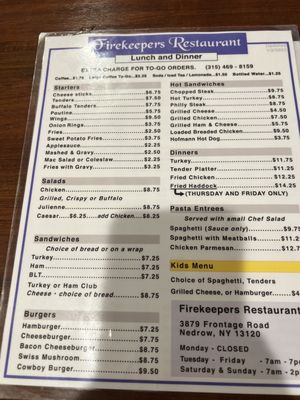 Menu photo 2 Firekeepers Restaurant Nedrow, NY